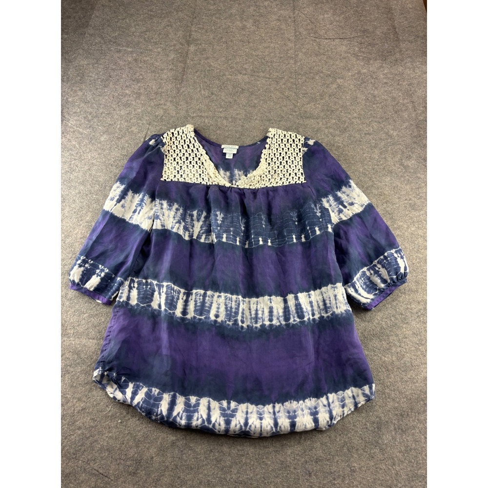 Calypso St. Barth X Target 100% Silk Tie Dye Crochet Blouse Purple Resort Boho M